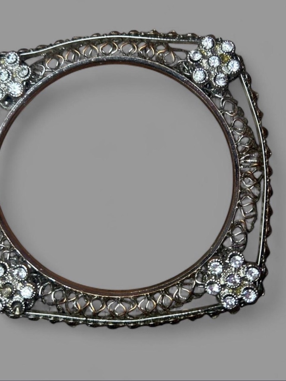 Ornate Silver Filigree Floral Square Bangle
